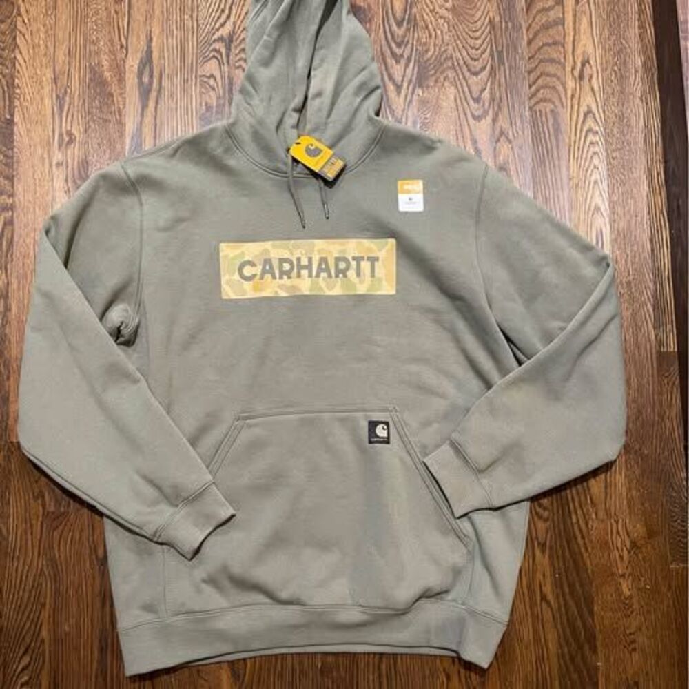 XL Carhartt Men’s Sweatshirt Hoodie Camo Graphic Green Midweight